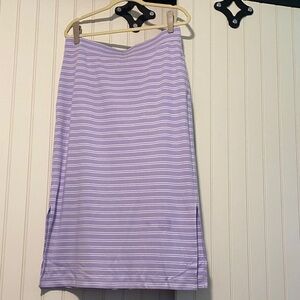 Isaac Mizrahi Lavender and White Striped Soft Jersey Midi Skirt